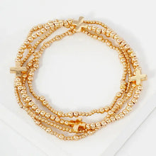 Load image into Gallery viewer, 4PC-Set Cross Accents Metallic Beaded Stackable Stretch Bracelet