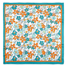 Load image into Gallery viewer, Scarf - Square Teal Flower Printed Silky Satin Bandana