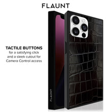 Load image into Gallery viewer, FLAUNT Black Crocodile Leather MagSafe iPhone Case