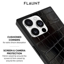 Load image into Gallery viewer, FLAUNT Black Crocodile Leather MagSafe iPhone Case