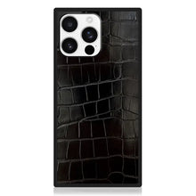 Load image into Gallery viewer, FLAUNT Black Crocodile Leather MagSafe iPhone Case