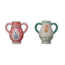 Load image into Gallery viewer, Hand-Painted Stoneware Urn w/ Flower & Handles, 2 Styles