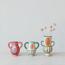 Load image into Gallery viewer, Hand-Painted Stoneware Urn w/ Flower & Handles, 2 Styles