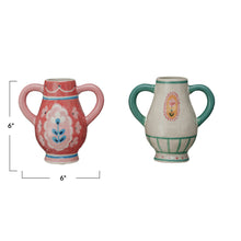 Load image into Gallery viewer, Hand-Painted Stoneware Urn w/ Flower & Handles, 2 Styles