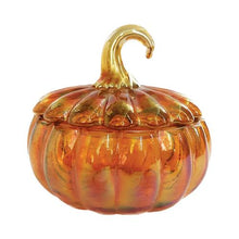 Load image into Gallery viewer, Recycled Glass Pumpkin Shaped Jar w/ Lid