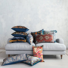 Load image into Gallery viewer, Square Cotton Blend Velvet Printed Pillow w/ Vintage Carpet Pattern