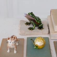 Load image into Gallery viewer, Enameled Metal Frog Shaped Trinket Box w/ Jewels