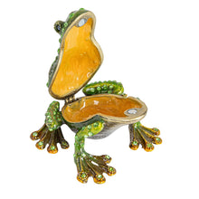 Load image into Gallery viewer, Enameled Metal Frog Shaped Trinket Box w/ Jewels