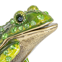 Load image into Gallery viewer, Enameled Metal Frog Shaped Trinket Box w/ Jewels