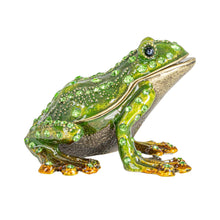 Load image into Gallery viewer, Enameled Metal Frog Shaped Trinket Box w/ Jewels