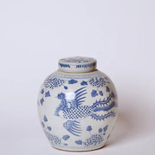 Load image into Gallery viewer, Blue & White Porcelain Phoenix Round Storage Jar