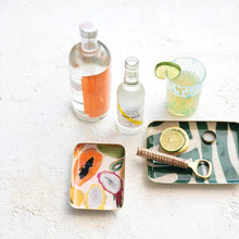 Load image into Gallery viewer, Enameled Metal Trays w/ Fruit/Abstract Image & Gold Rim