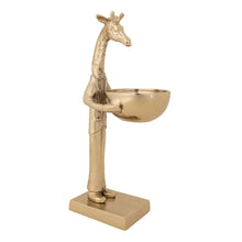 Load image into Gallery viewer, Cast Aluminum Giraffe Holding Bowl, Gold Finish
