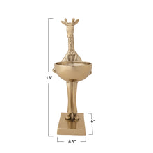 Load image into Gallery viewer, Cast Aluminum Giraffe Holding Bowl, Gold Finish