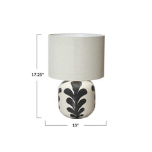 Load image into Gallery viewer, Stoneware Table Lamp w/ Abstract Design, Linen Shade