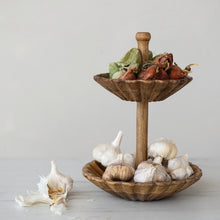 Load image into Gallery viewer, Carved Mango Wood Scalloped 2-Tier Bowl