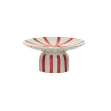 Load image into Gallery viewer, Hand-Painted Stoneware Pedestal w/ Stripes, Red & Cream Color