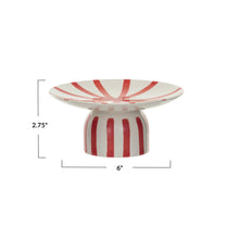 Load image into Gallery viewer, Hand-Painted Stoneware Pedestal w/ Stripes, Red & Cream Color