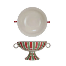 Load image into Gallery viewer, Hand-Painted Stoneware Footed Bowl w/ Handles & Stripes