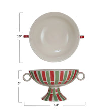 Load image into Gallery viewer, Hand-Painted Stoneware Footed Bowl w/ Handles & Stripes