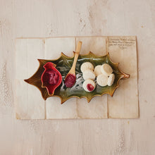 Load image into Gallery viewer, Holly Leaf-Shaped Serving Plate with Bamboo Spoon & Cardinal Dish