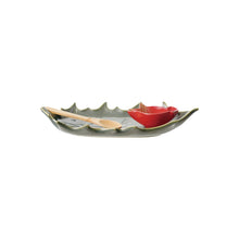 Load image into Gallery viewer, Holly Leaf-Shaped Serving Plate with Bamboo Spoon & Cardinal Dish