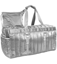 Load image into Gallery viewer, Tubular Quilted Metallic Nylon Duffel Bag
