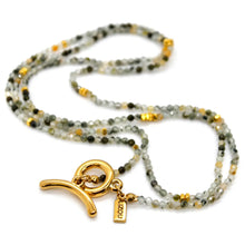 Load image into Gallery viewer, Long Prehnite Stone and Gold Luxury Necklace
