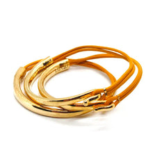 Load image into Gallery viewer, Leather + 24K Gold Plate Bangle Bracelet
