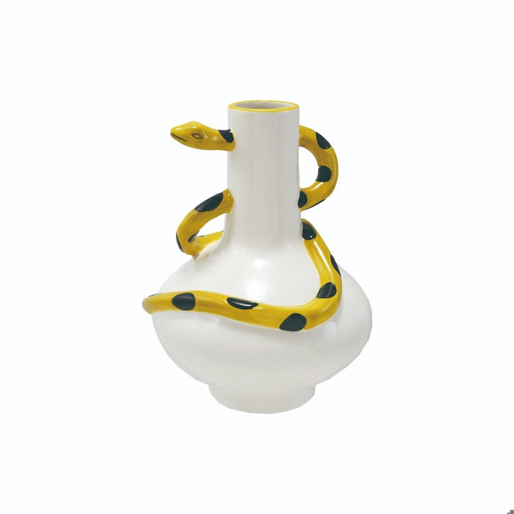 Stoneware Black and Yellow Snake Vase