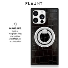 Load image into Gallery viewer, FLAUNT Black Crocodile Leather MagSafe iPhone Case
