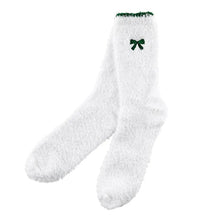 Load image into Gallery viewer, Cozy Socks in Ornament - White/Green Bow
