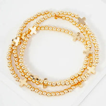 Load image into Gallery viewer, 3PC-Set Metallic Beads Quatrefoil Stackable Stretch Bracelets
