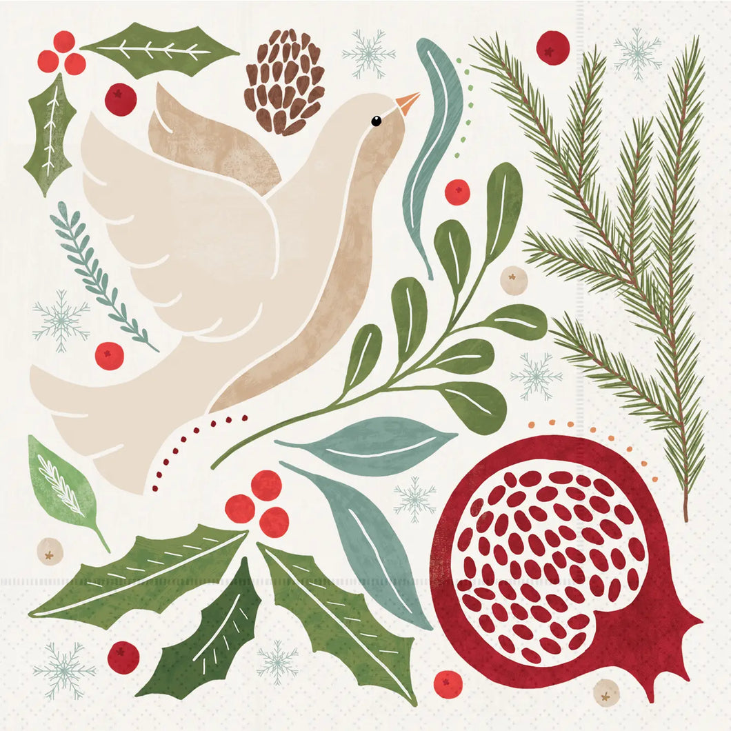 Beverage Napkins - Winter Berry Dove Christmas