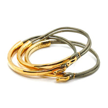 Load image into Gallery viewer, Leather + 24K Gold Plate Bangle Bracelet
