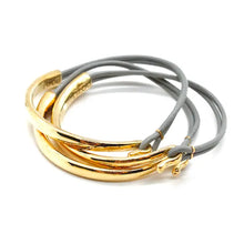 Load image into Gallery viewer, Leather + 24K Gold Plate Bangle Bracelet
