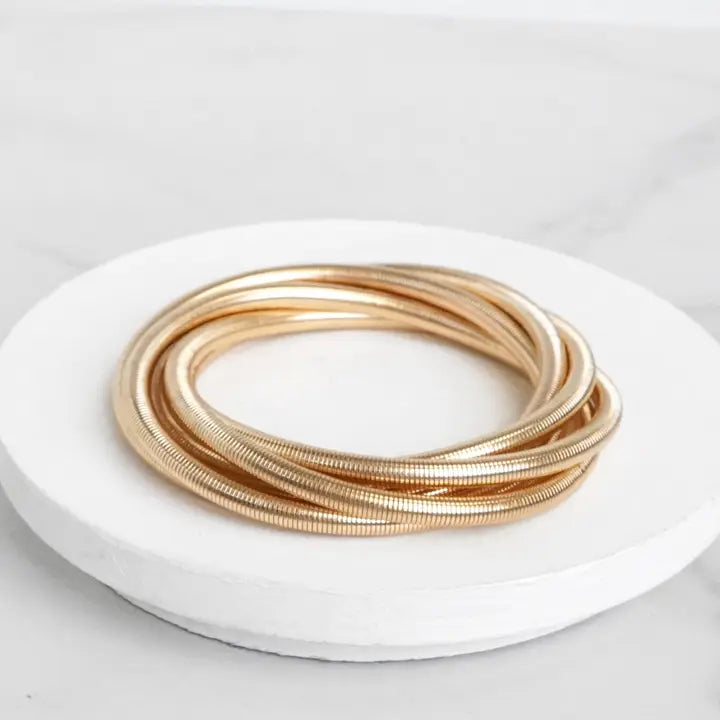 Gold Tone Multi Strand Flex Stretchy Bracelet