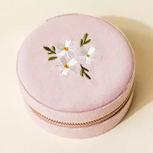 Load image into Gallery viewer, Round Velvet Jewelry Case - Floral Blush
