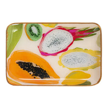 Load image into Gallery viewer, Enameled Metal Trays w/ Fruit/Abstract Image &amp; Gold Rim
