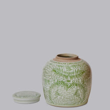 Load image into Gallery viewer, Rustic Peony Green and White Porcelain Jar
