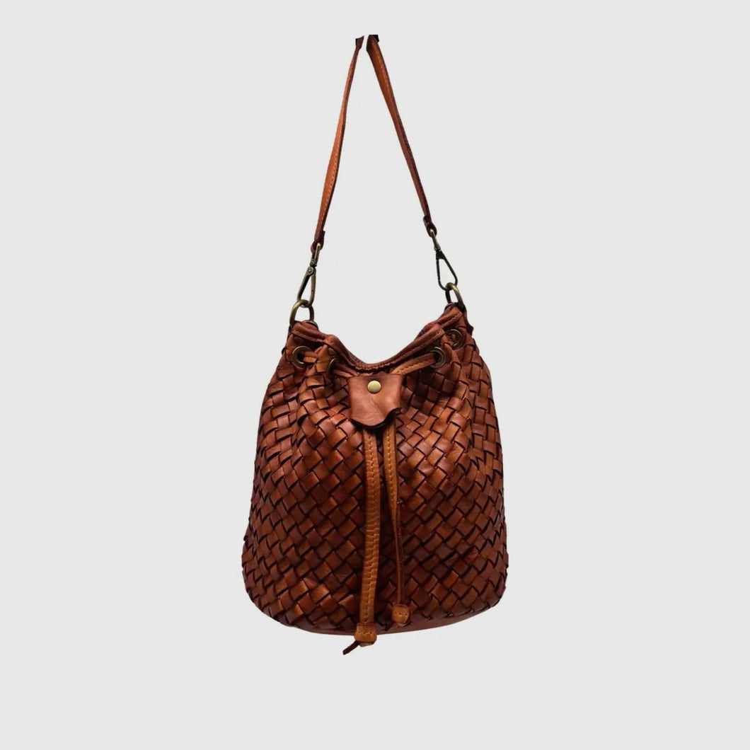 Annabella Camel Washed Leather Bucket Bag