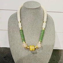 Load image into Gallery viewer, Coconut Wood &amp; Recycled Glass Bead Statement Necklace
