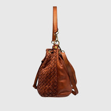 Load image into Gallery viewer, Annabella Camel Washed Leather Bucket Bag
