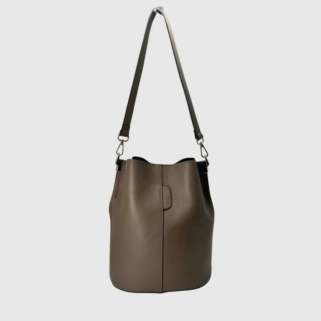 Elvira Grain Leather Bucket Bag