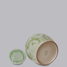 Load image into Gallery viewer, Rustic Peony Green and White Porcelain Jar
