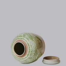 Load image into Gallery viewer, Rustic Peony Green and White Porcelain Jar
