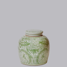 Load image into Gallery viewer, Rustic Peony Green and White Porcelain Jar
