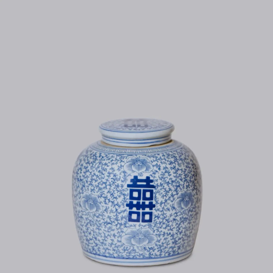 Double Happiness Blue and White Porcelain Jar