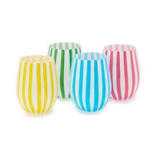 Load image into Gallery viewer, Celebration Stripe Hand-Painted Stemless Wine Glasses - Set of 4
