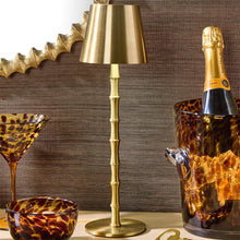 Load image into Gallery viewer, LED Portable Cordless Gold Bamboo Table Lamp
